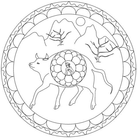 Holy Cow Mandala Coloring Page